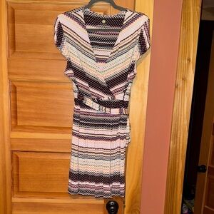 Dakini V-Neck Striped Midi Dress in Purple and Pink